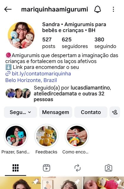 Perfil real de aluna de amigurumi depois de aplicar a cartilha